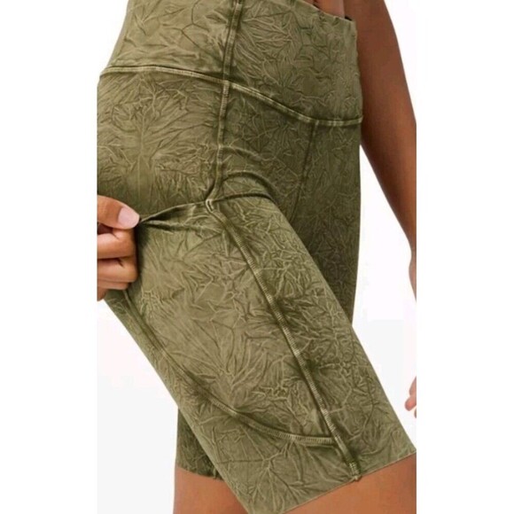 Lululemon Fast Free Biker Shorts High Rise Size 4 Women's Green Ice Wash - Picture 5 of 11